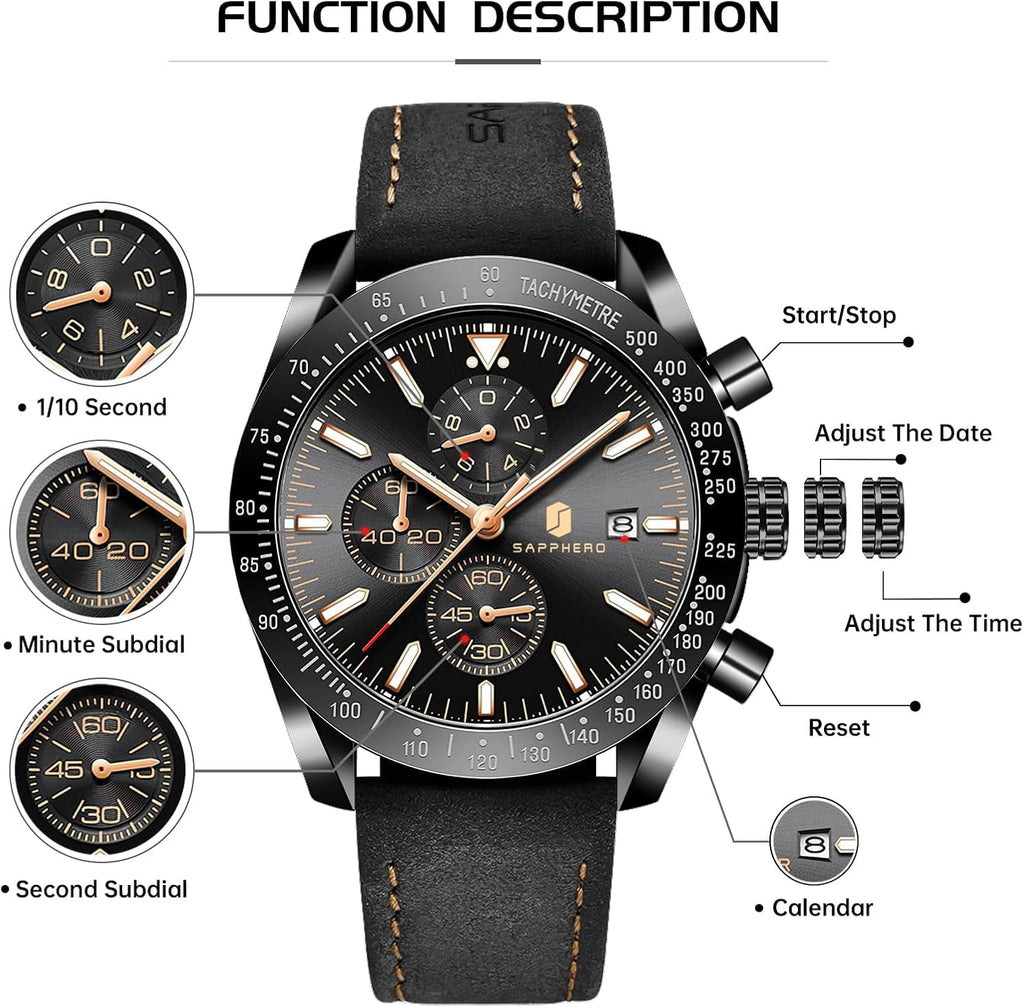 Mens Watches Quartz Analog Chronograph Waterproof Wrist Watches for Men Fashion Business Work Casual Sport Dress