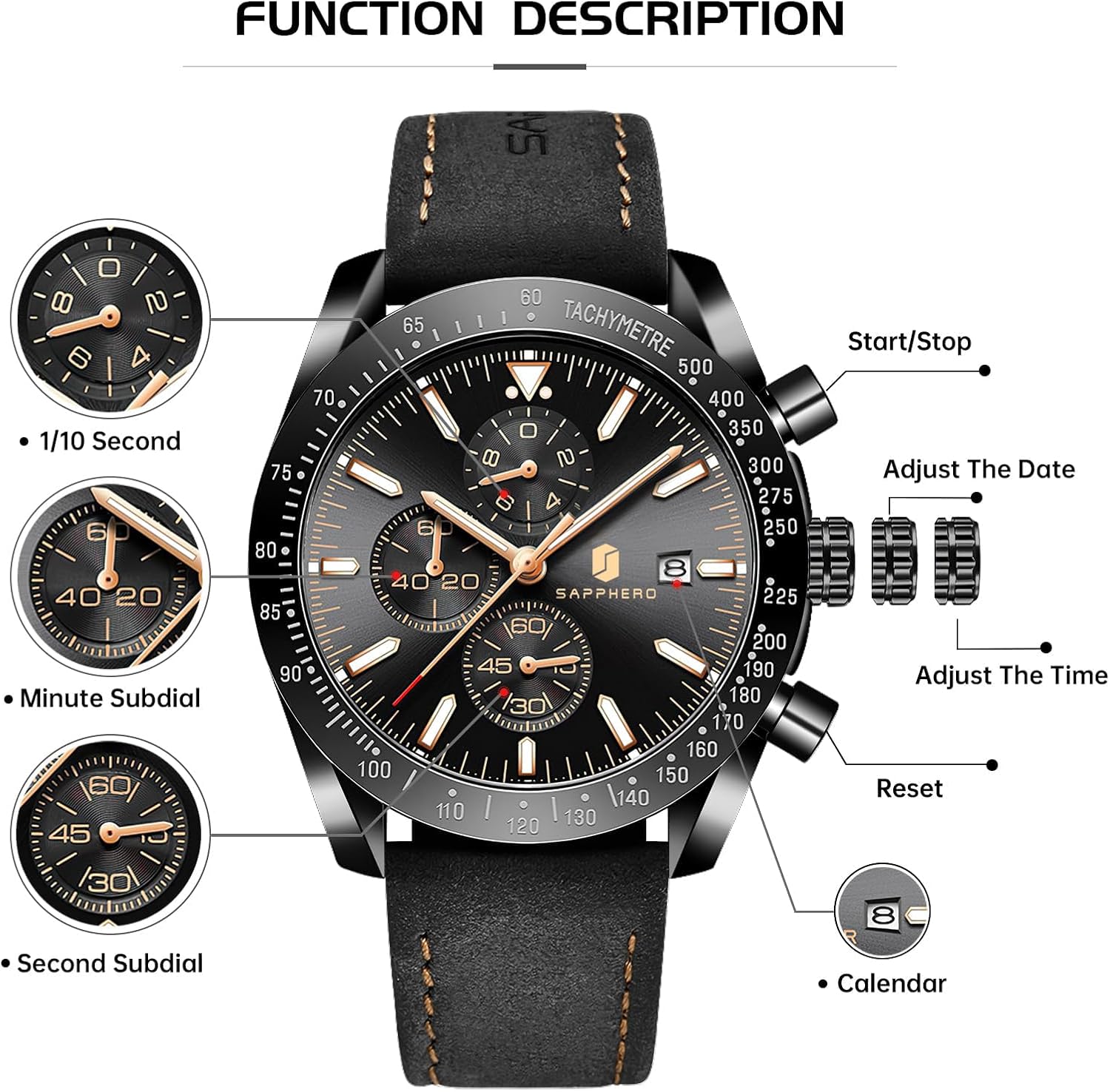 Mens Watches Quartz Analog Chronograph Waterproof Wrist Watches for Men Fashion Business Work Casual Sport Dress