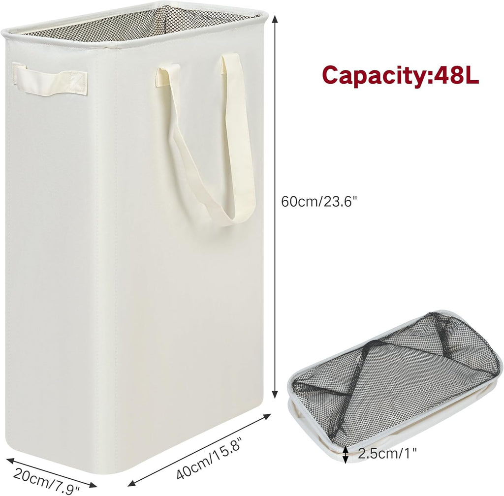 Slim Laundry Basket, Narrow Laundry Hamper with Handles, Collapsible Dirty Clothes Hamper, Tall Laundry Bin for