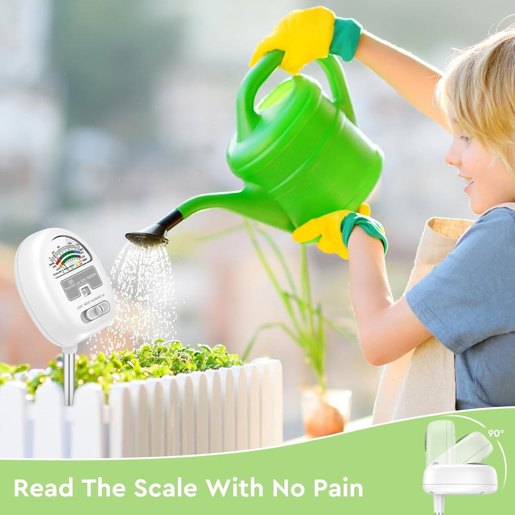 [Upgraded] Soil Moisture Meter, 4-in-1 Soil pH Tester, Moisture/Light/Nutrients/pH Meter for Gardening, Lawn
