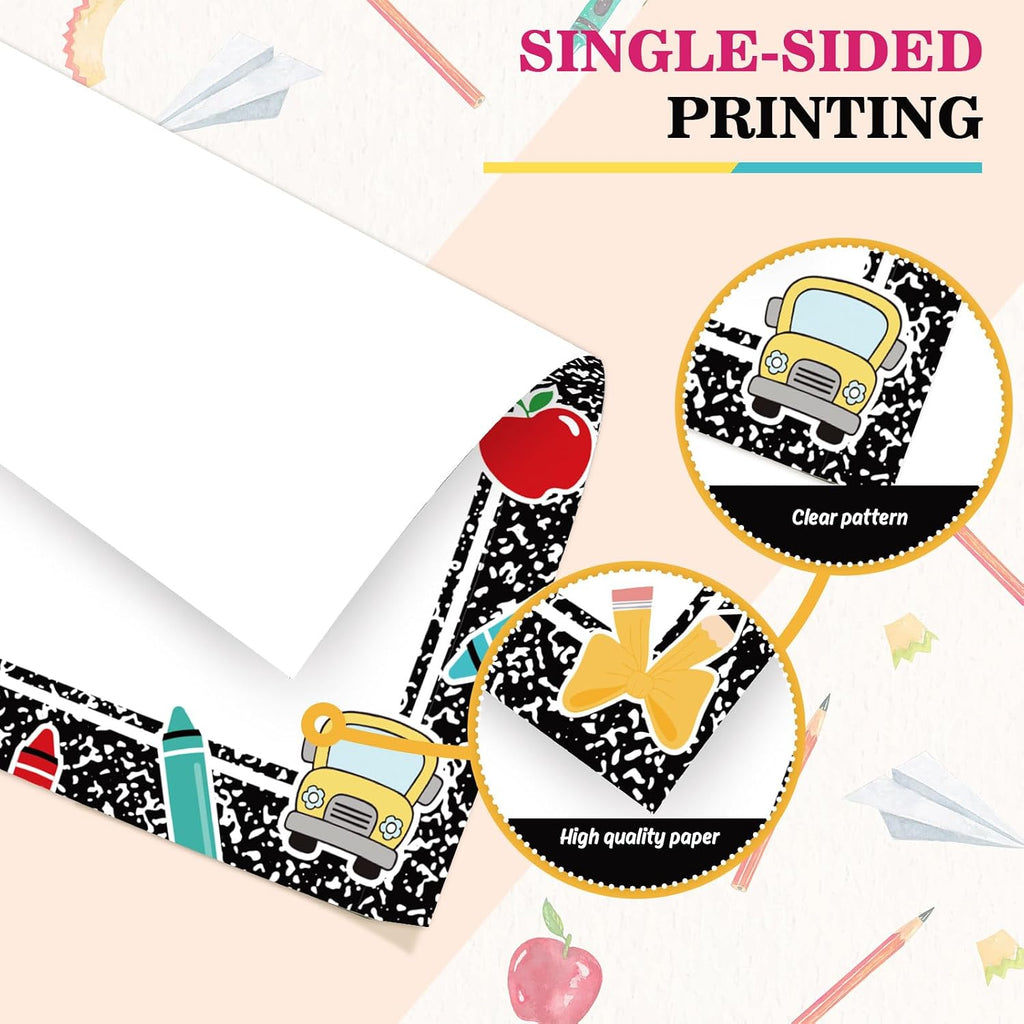60 Sheet Back to School Stationery Paper Letterhead Black Composition Book Style Writing Paper for Home School Party