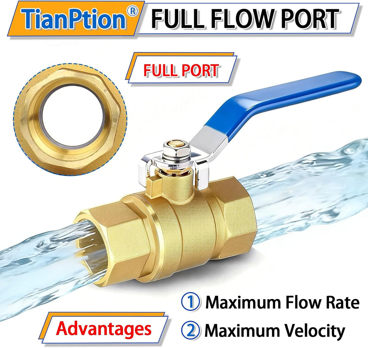 3/4 inch Full Port Brass Ball Valve with Double Female NPT Thread