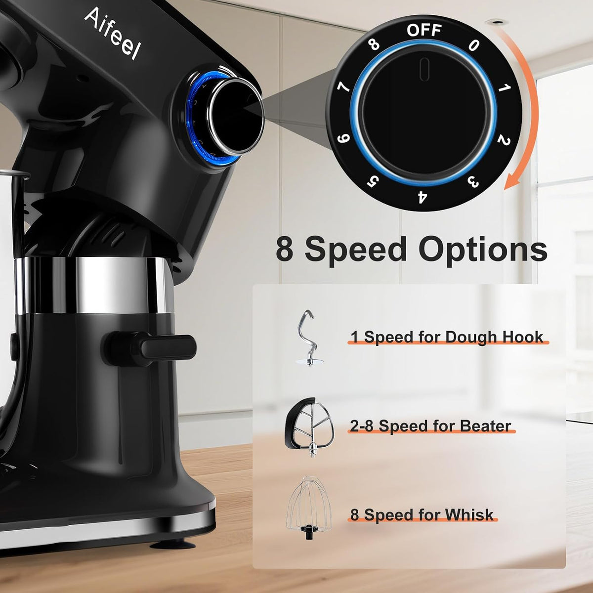 10.5QT Stand Mixer, 900W Electric Tilt-Head Kitchen Mixer Black