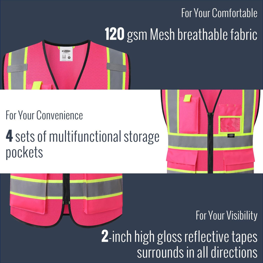 Safety Vest for men women Reflective Vest with Pockets and Zipper High Visibility Vests BX340