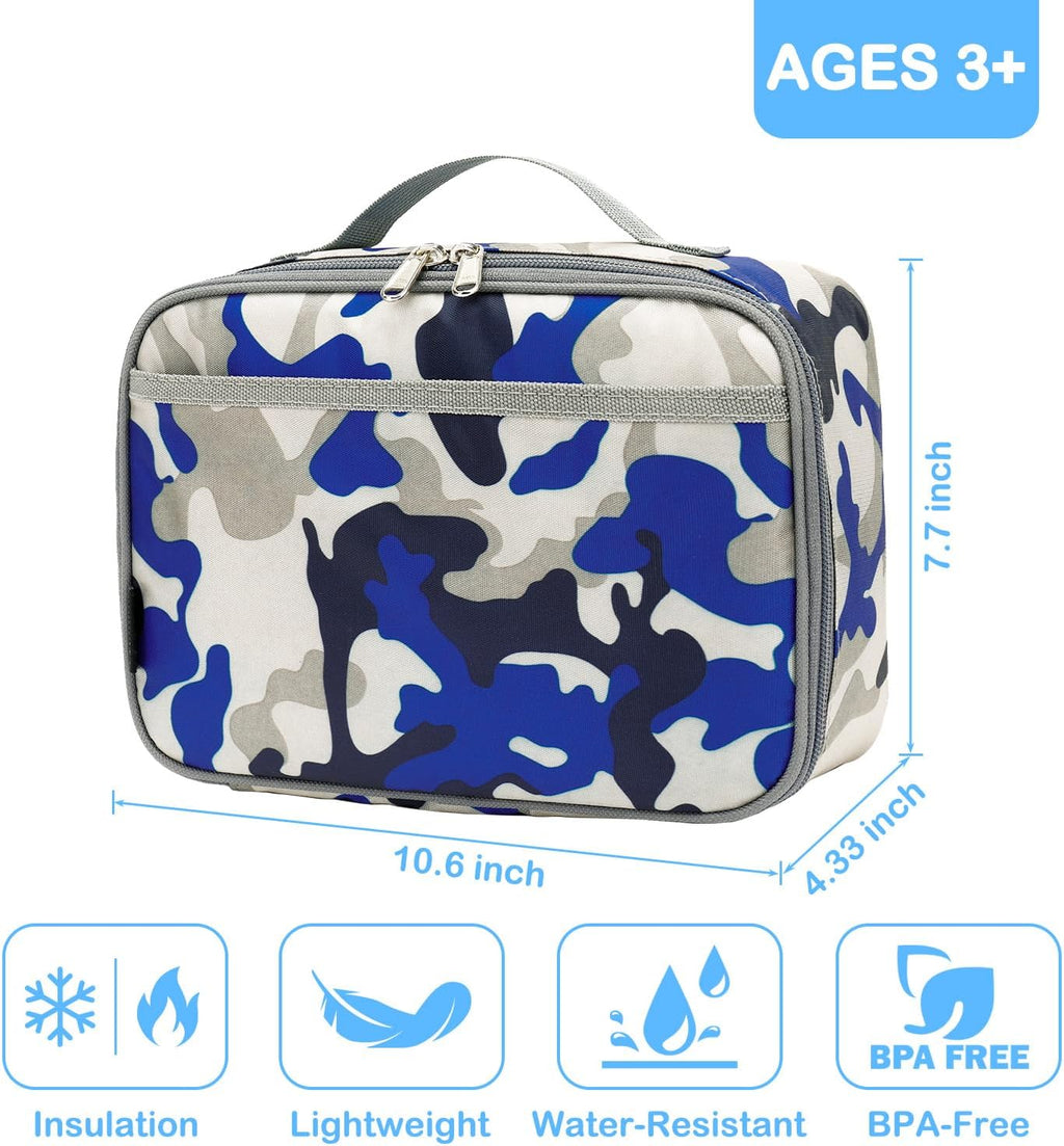 Kids Lunch box Insulated Soft Bag Mini Cooler Back to School Thermal Meal Tote Kit for Girls, Boys,Blue Camo