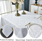 White Jacquard Damask Rectangle Tablecloth, 60 x 120 Inch