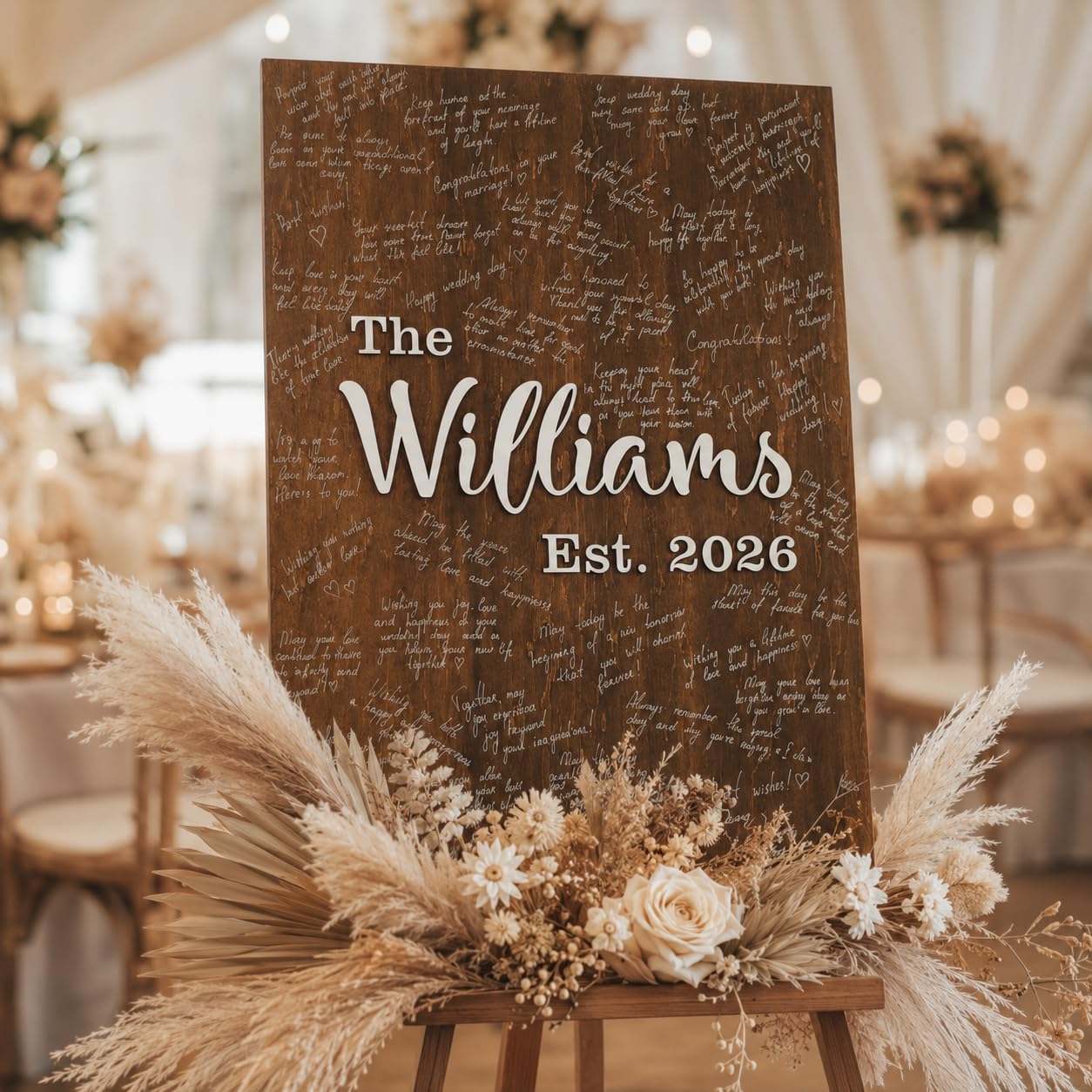 Wedding Guest Book Alternative, 16.1" Wooden Circle Guest Book Sign, Personalized Wedding Wish Book, Rustic Guest