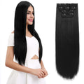 28" Straight Super Long 4 PCS Set Thick Clip in on Hair Extensions Natural Black