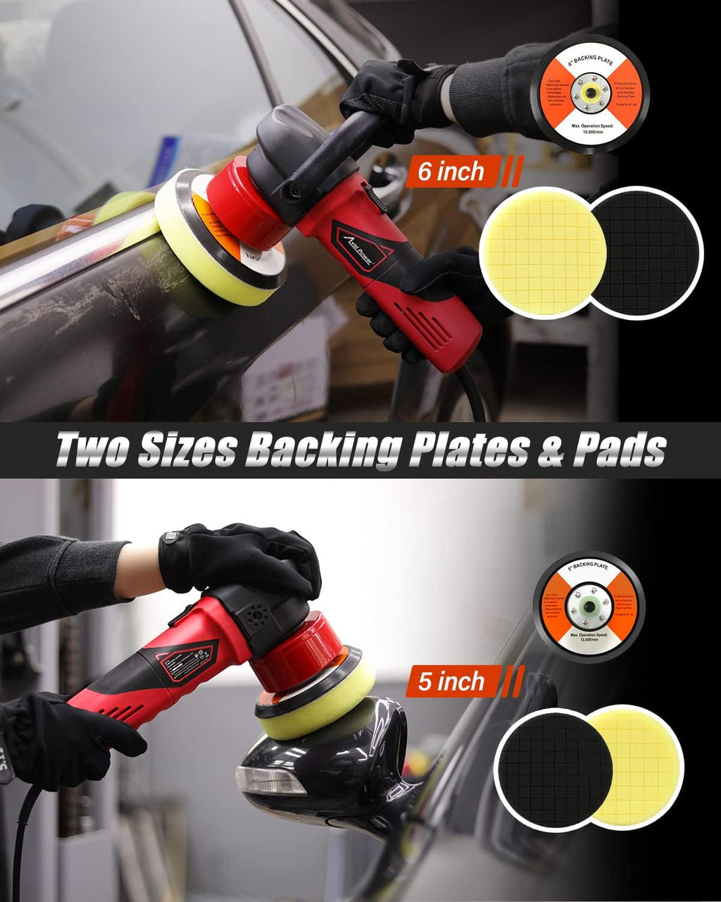 5"/6" Dual Action DA Polisher Kit 6-Speed Random Orbital Buffer | Car Buffer Waxer, Handle, 4pcs Polishing Pads, 2pcs