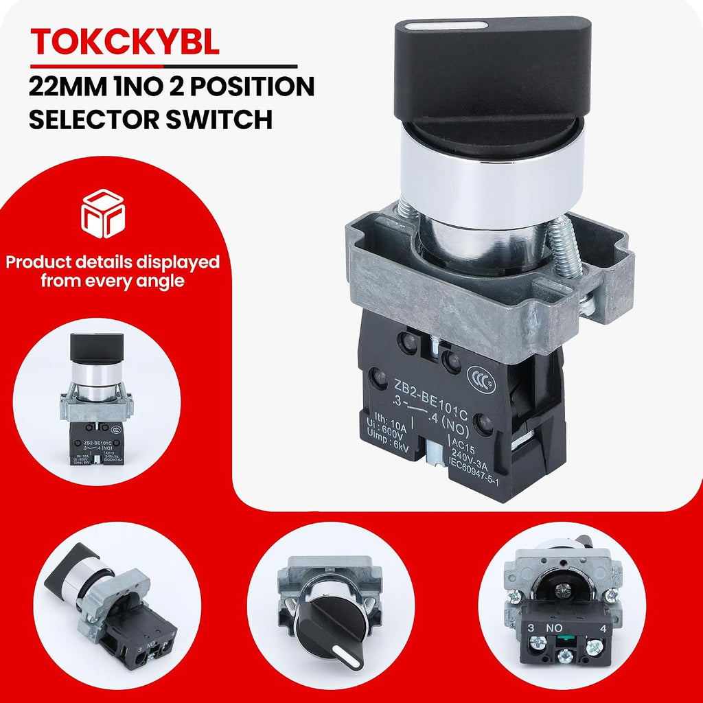 2 Pack 22mm 2 Position Maintained Selector Switch, 1NO 660V 10A