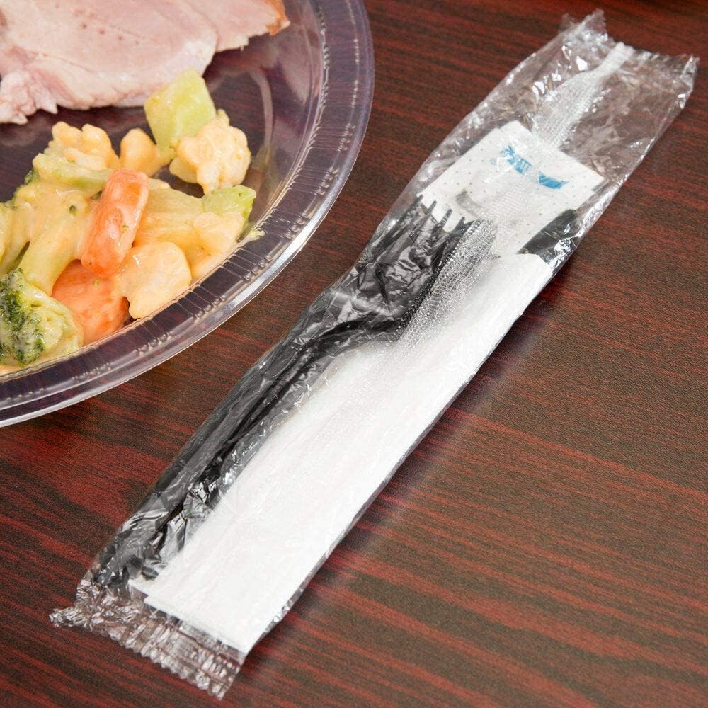 450 Plastic Cutlery Packets - Knife Fork Spoon Napkin Salt Pepper Sets | Black Plastic Silverware Sets Individually
