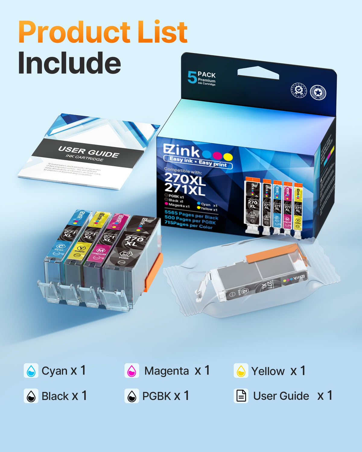 Compatible for Canon PGI-270XL CLI-271XL 270XL 271XL Ink,5 Pack