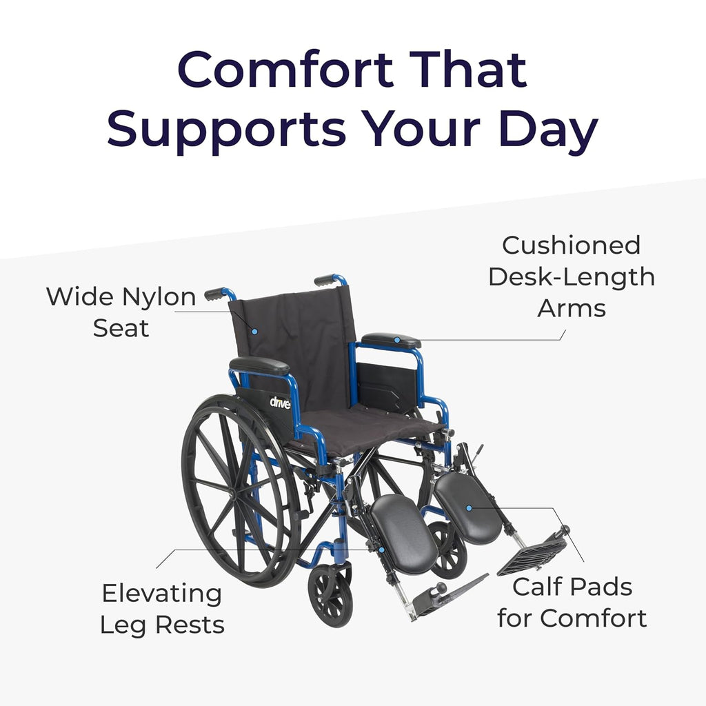 Blue Streak Foldable Wheelchair, Leg Rests, 18" Seat