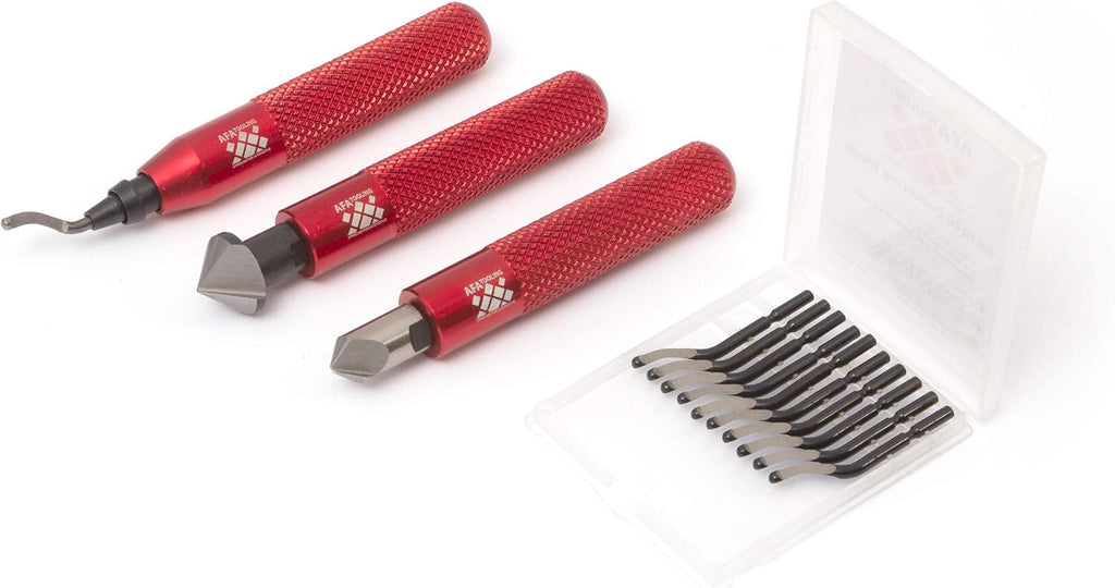 AFA Tooling Deburring Tool Set & 2 Countersink Hand Reamers, Red CNC Handle
