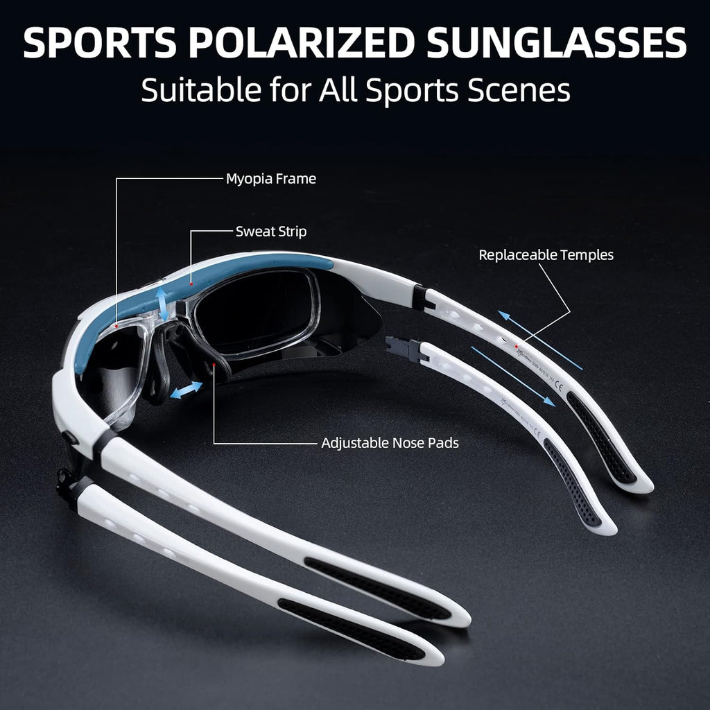 Polarized Cycling Glasses for Men, Sports Glasses with 5 Interchangeable Lens for Running, Pickleball, Baseball