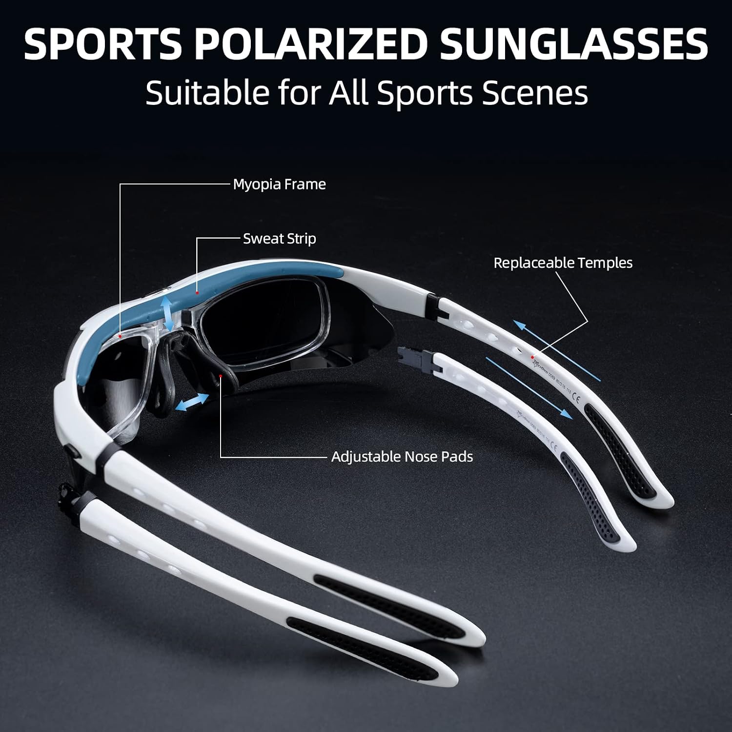 Polarized Cycling Glasses for Men, Sports Glasses with 5 Interchangeable Lens for Running, Pickleball, Baseball