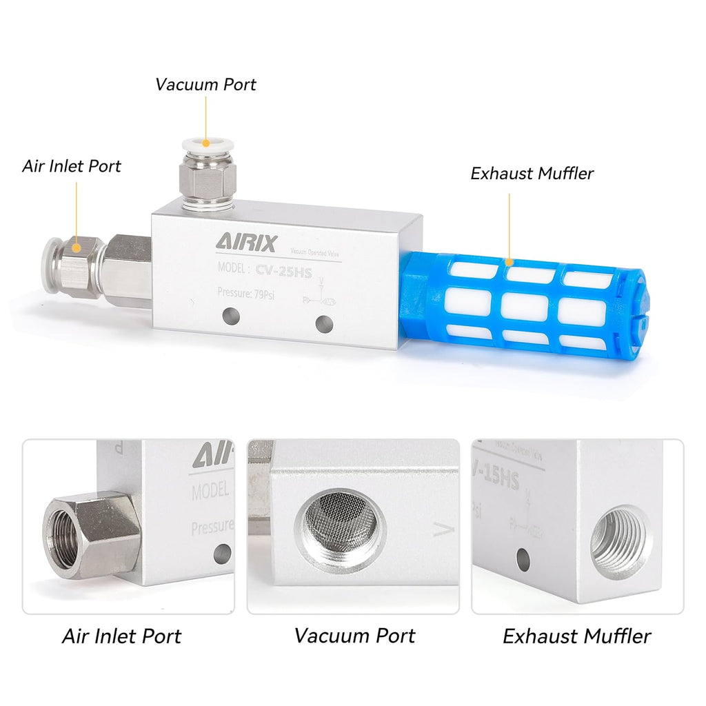 3/8" Vacuum Generator CV-25HS, Pneumatic Ejector with Silencer