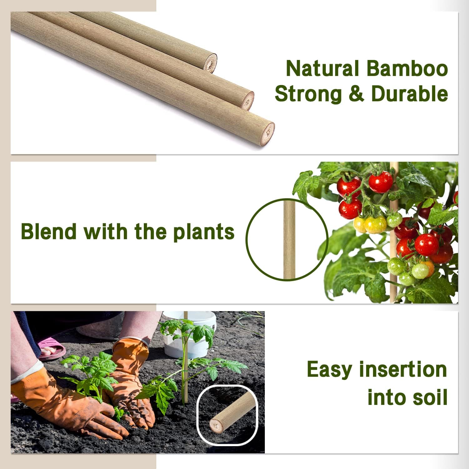 Plant Stakes,18 Inches Natural Garden Bamboo Sticks,BOVITRO 20Pcs Plant Support Stakes for Tomatoes,Beans,Vegetable