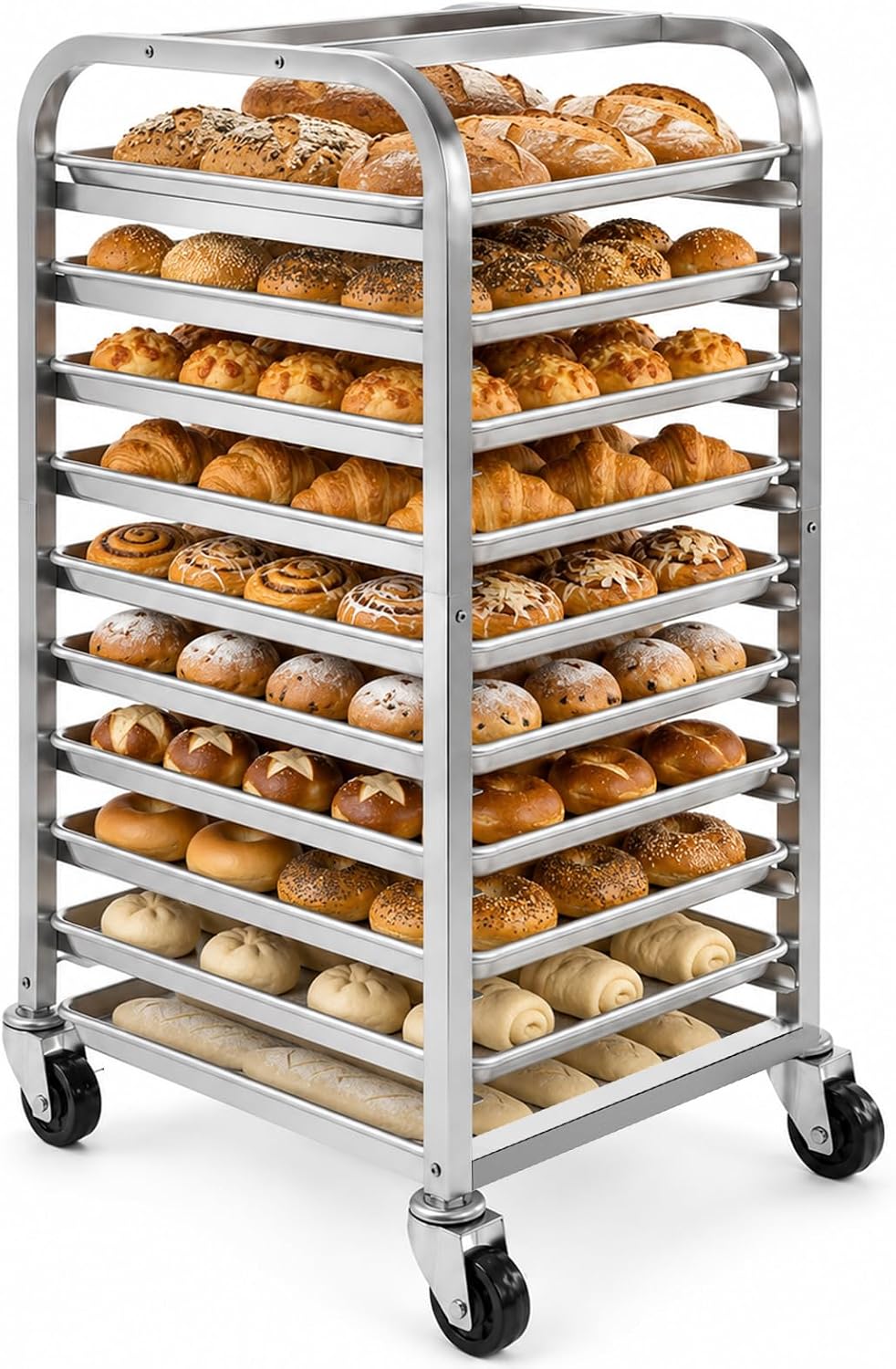 10-Tier Bun Pan Rack with Wheels for Home Use | 1/2 & 1/4 Sheet Pan|Baking Bread Cooling Rack|Speed Bun Pan Rack|Home