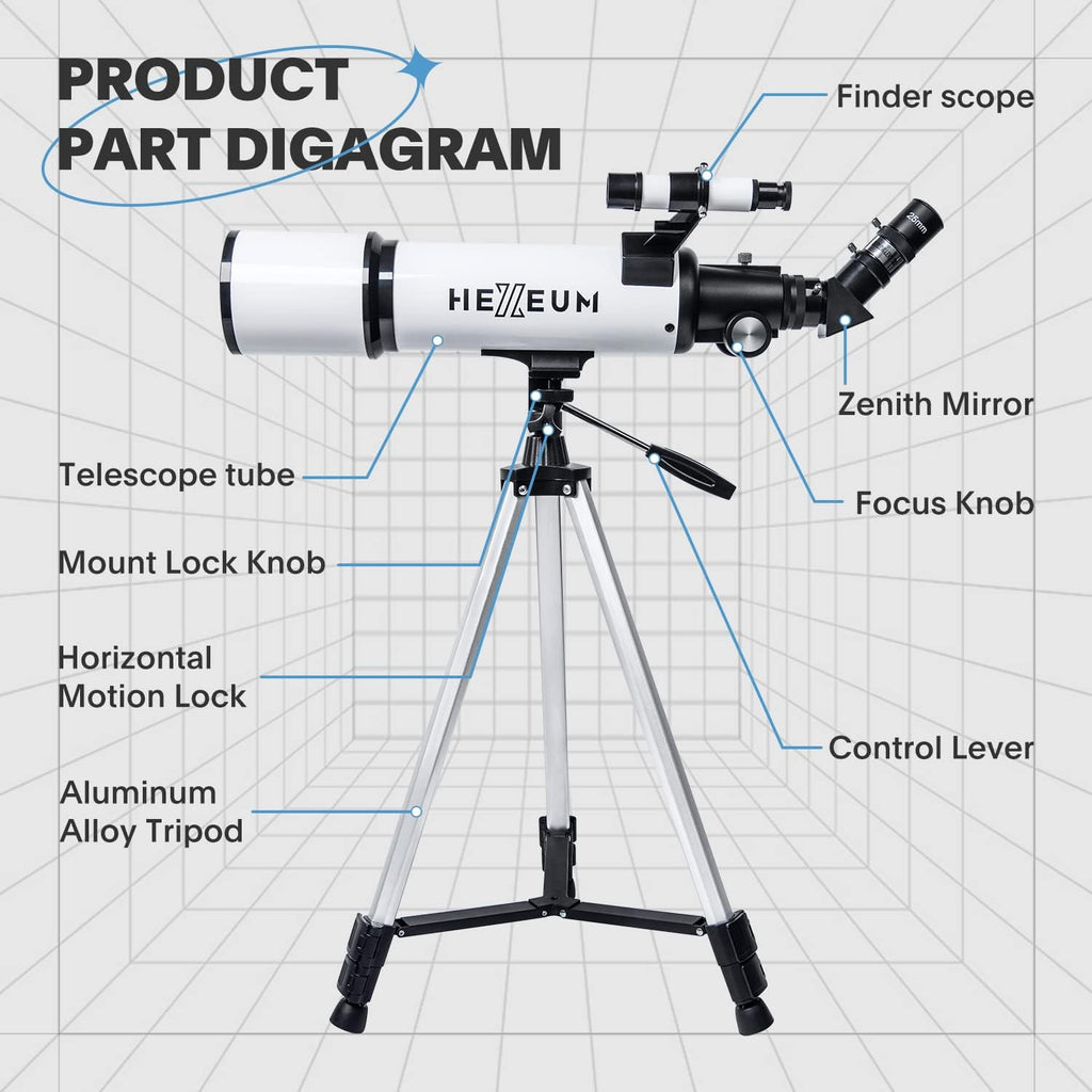 Telescope for Adults, 80mm/600mm AZ Refractor for Beginners | High-power 80mm AZ refractor for adults and beginners