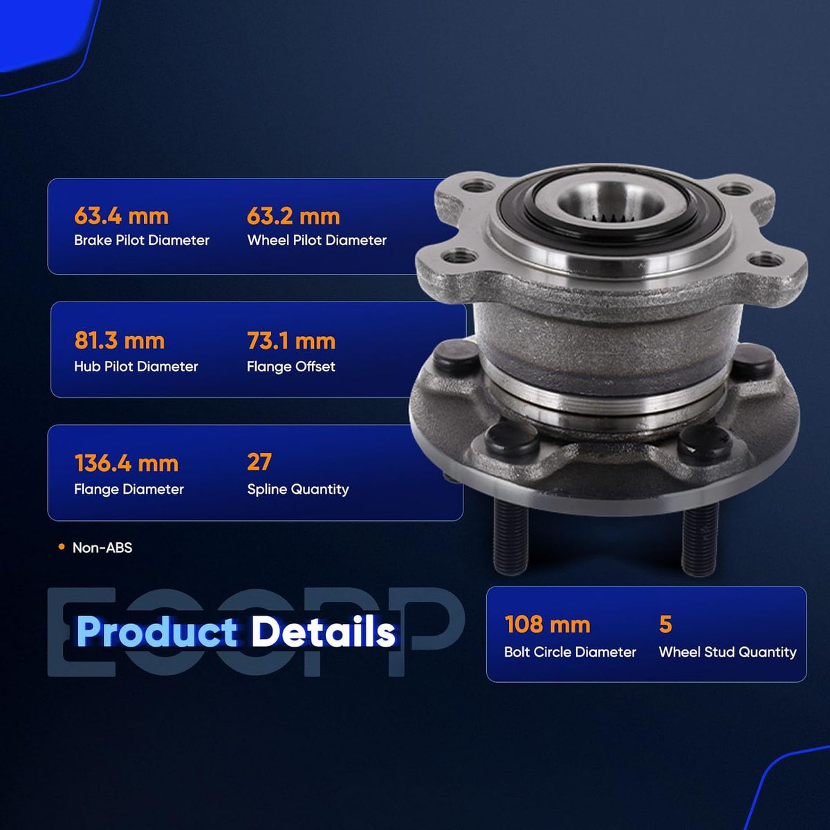 ECCPP 512500 Wheel Bearing Hub Assembly for Lincoln MKC 2015-2019