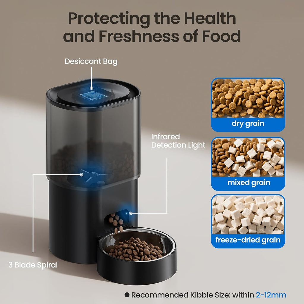 Automatic Cat Feeder and Water Fountain 2-in-1, Smart Timed Cat Food Dispenser with 2.4G WiFi APP Control, Automatic