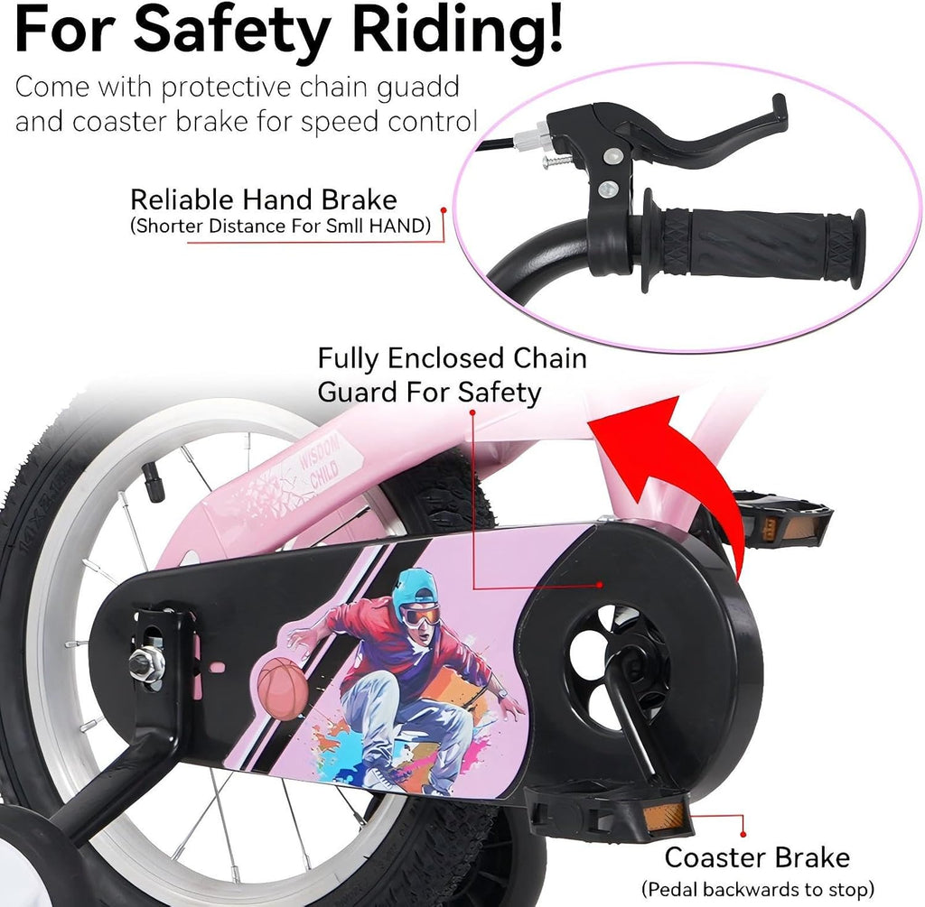 16 18 inch Sporty Kids Bike with Training Wheels and Stand Adjustable Saddle Suitable for Boys and Girls Aged 4-8