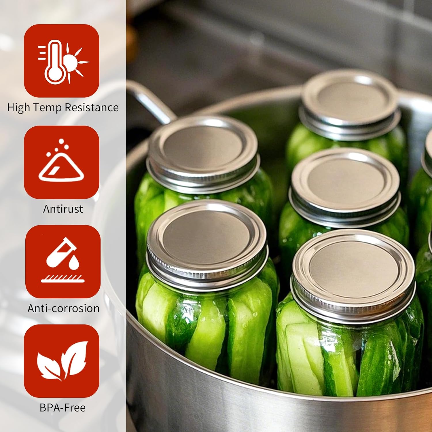 150 Pcs Wide Mouth Canning Lids, 86MM Airtight Split-Type Mason Jar Lids, Leakproof Bulk Wide Mouth Canning Jar Lids