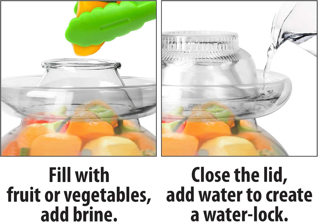Sichuan Pickling Jar, 4.5 L Glass Fermentation Crock, Airlock | Water-Seal Airlock Lid Lets Gases Escape & Keeps Air