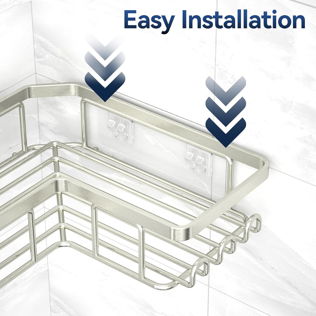 Corner Shower Caddy, 3-Pack Adhesive Shower Caddy with Soap Holder and 12 Hooks, Rustproof Stainless Steel Bathroom