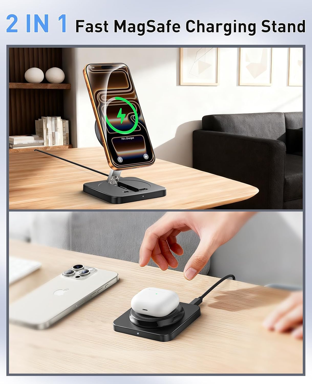 Magnetic Wireless Charger, [2 Pack] 15W Foldable Fast Charging Stand | For iPhone 17/16/15/14/13/12 Series/AirPods