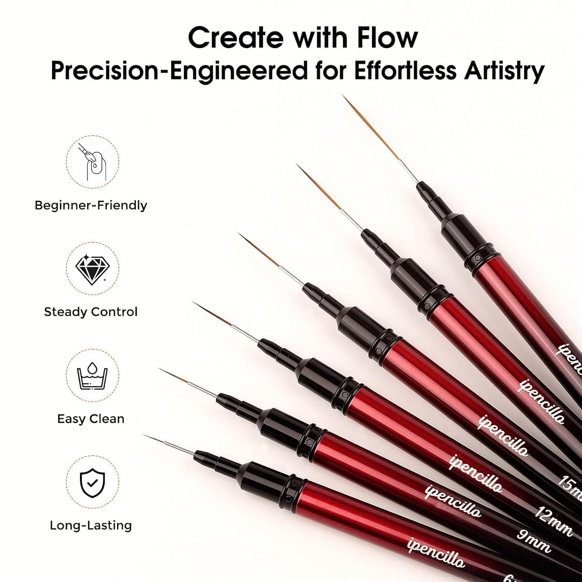 Nail Art Brushes, Nail Liner Brushes, 6Pcs Fine Nail Art Brushes