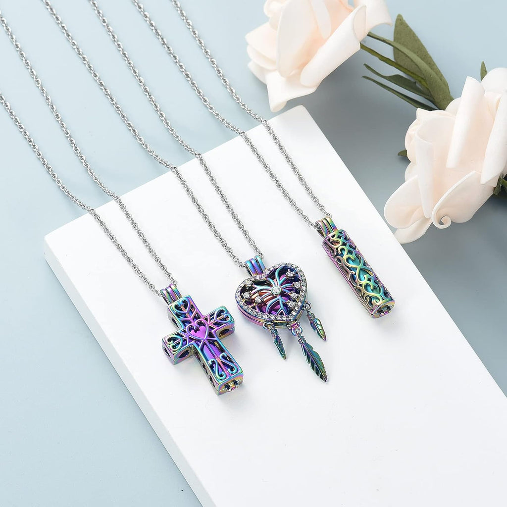 3 Pack Cremation Urn Necklace for Ashes for Women Men Heart Lotus Cross Cylinder Cremation Jewelry for Ashes Loved