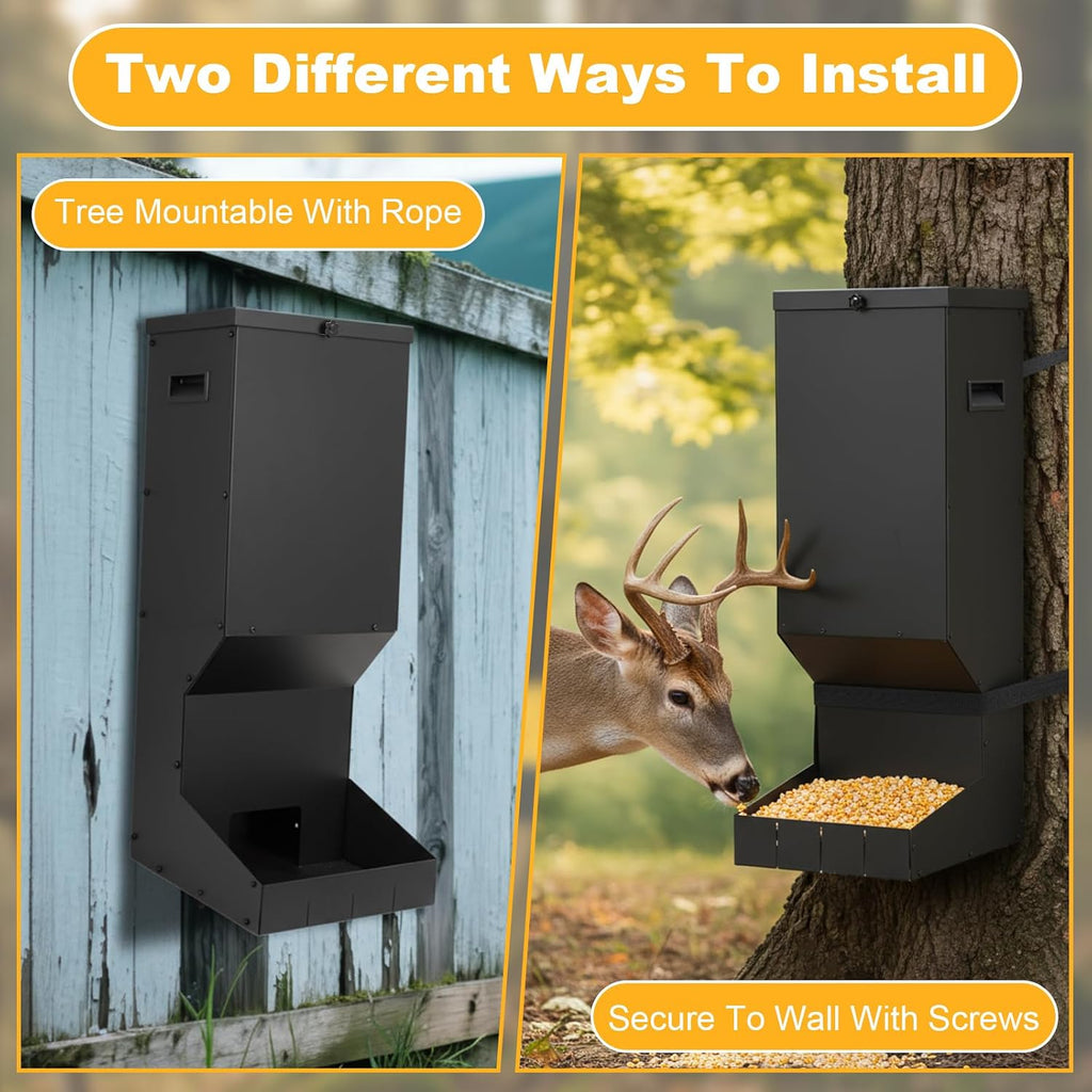 11 Gallon Deer Feeder, Hanging Metal Gravity Dispenser, Waterproof