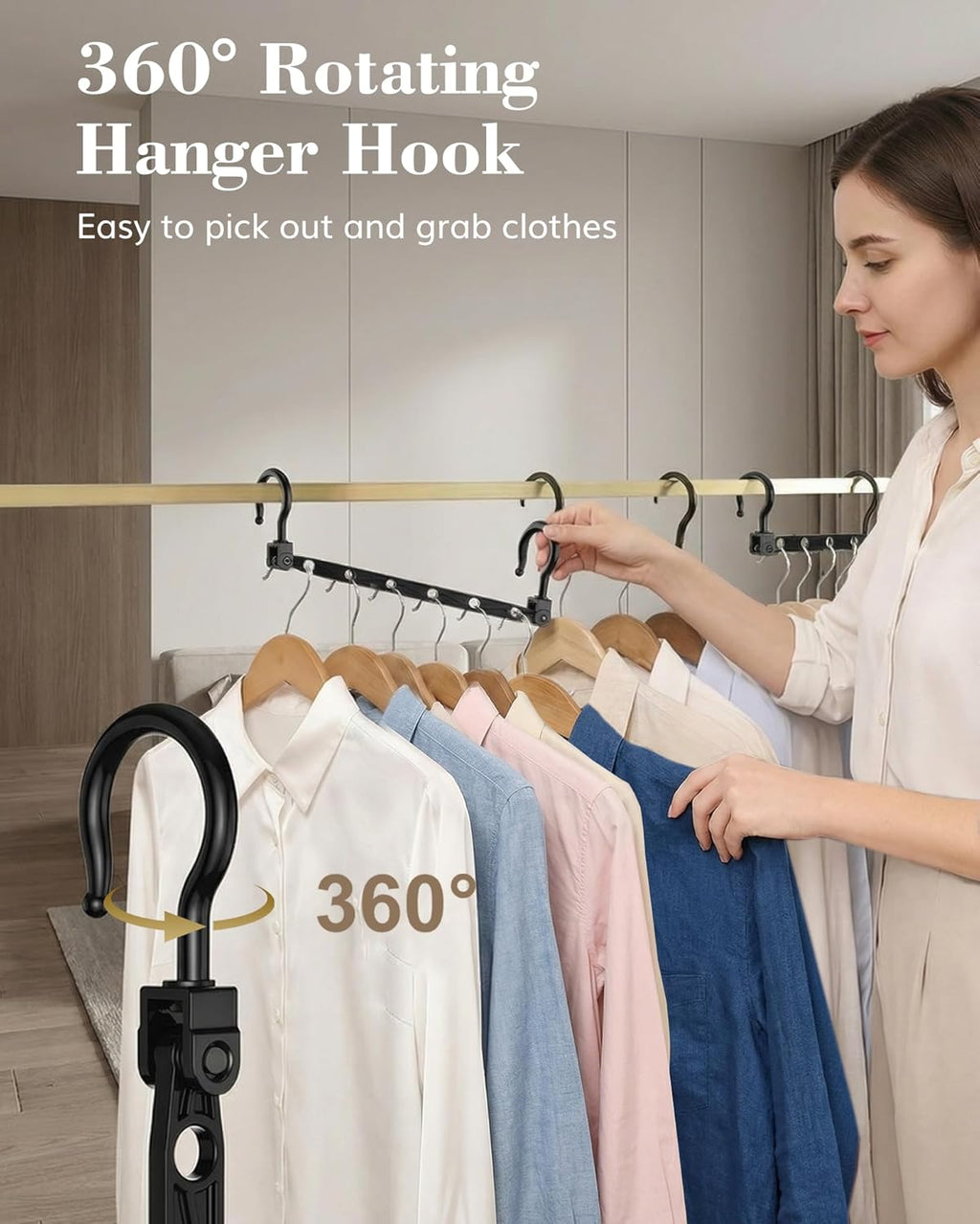 Space Saving Hangers for 48 Clothes, Reinforced Collapsible Hangers with 360° Swivel Hook, Hanger Hooks Space Saver