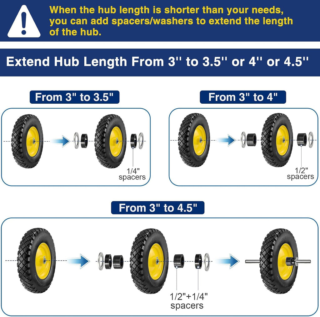 4.80 4.00-8 Wheelbarrow Tires 4.80/4.00-8 Flat-Free Tire and Wheel 16 Inch Solid Tires w/Grease Fitting, 3" Centered