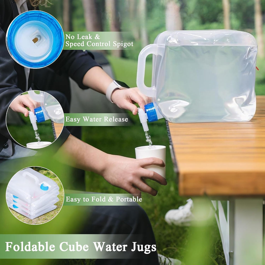 Collapsible Water Container with Spigot & Hook, BPA Free Water Jug, Foldable Carrier Bucket, Water Storage Container