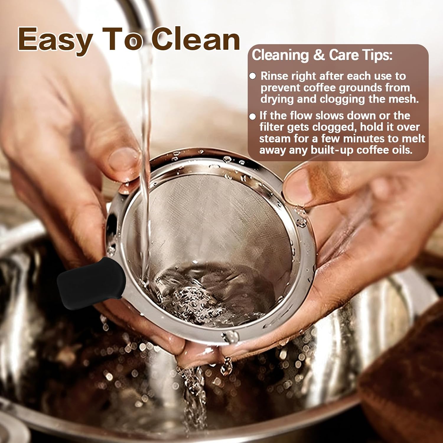 Pour Over Coffee Dripper, Stainless Steel Coffee Filter, Paperless Reusable Coffee Filter, Double Micromesh 600 Mesh