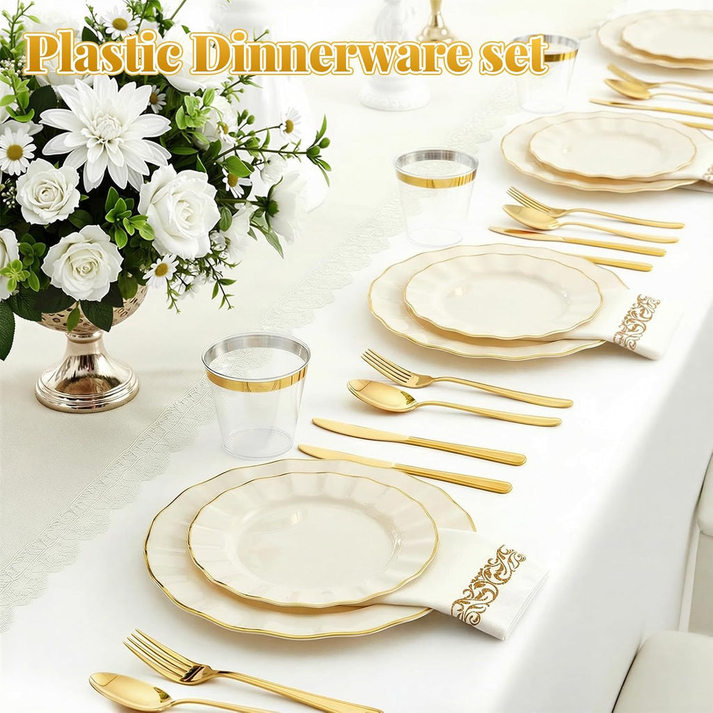 175 Piece Disposable Plastic Plates Dinnerware Set for 25 Guests