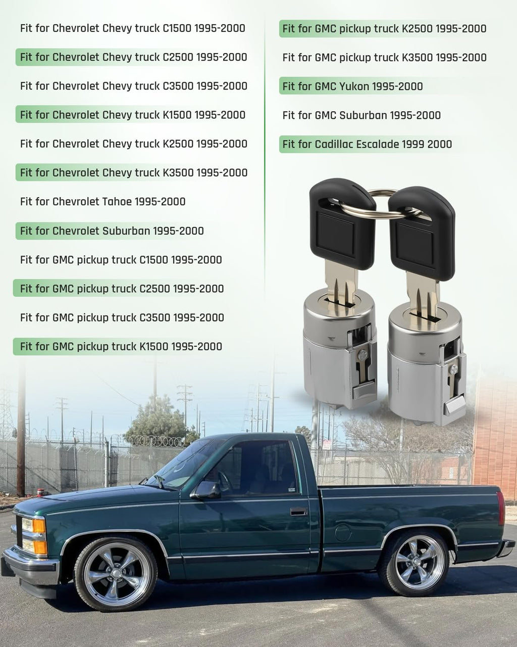 Door Handle & Ignition Switch Lock Cylinders Fit for Chevy C1500, for GMC