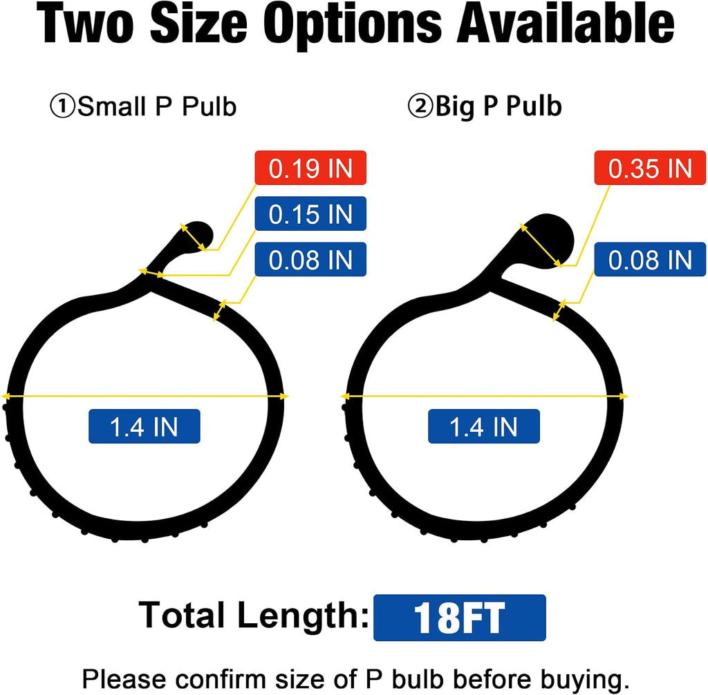 18FT Garage Door Seals Bottom Rubber 0.35" Big P Bulb Bottom Weather Strip, Overhead Garage Door Seal Replacement