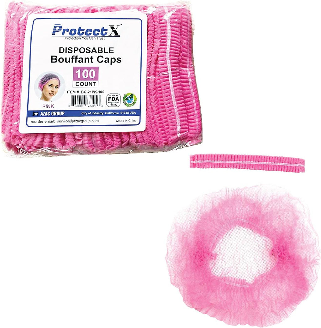 100 Pack Pink Disposable Hair Nets Bouffant Caps for Women, 21"