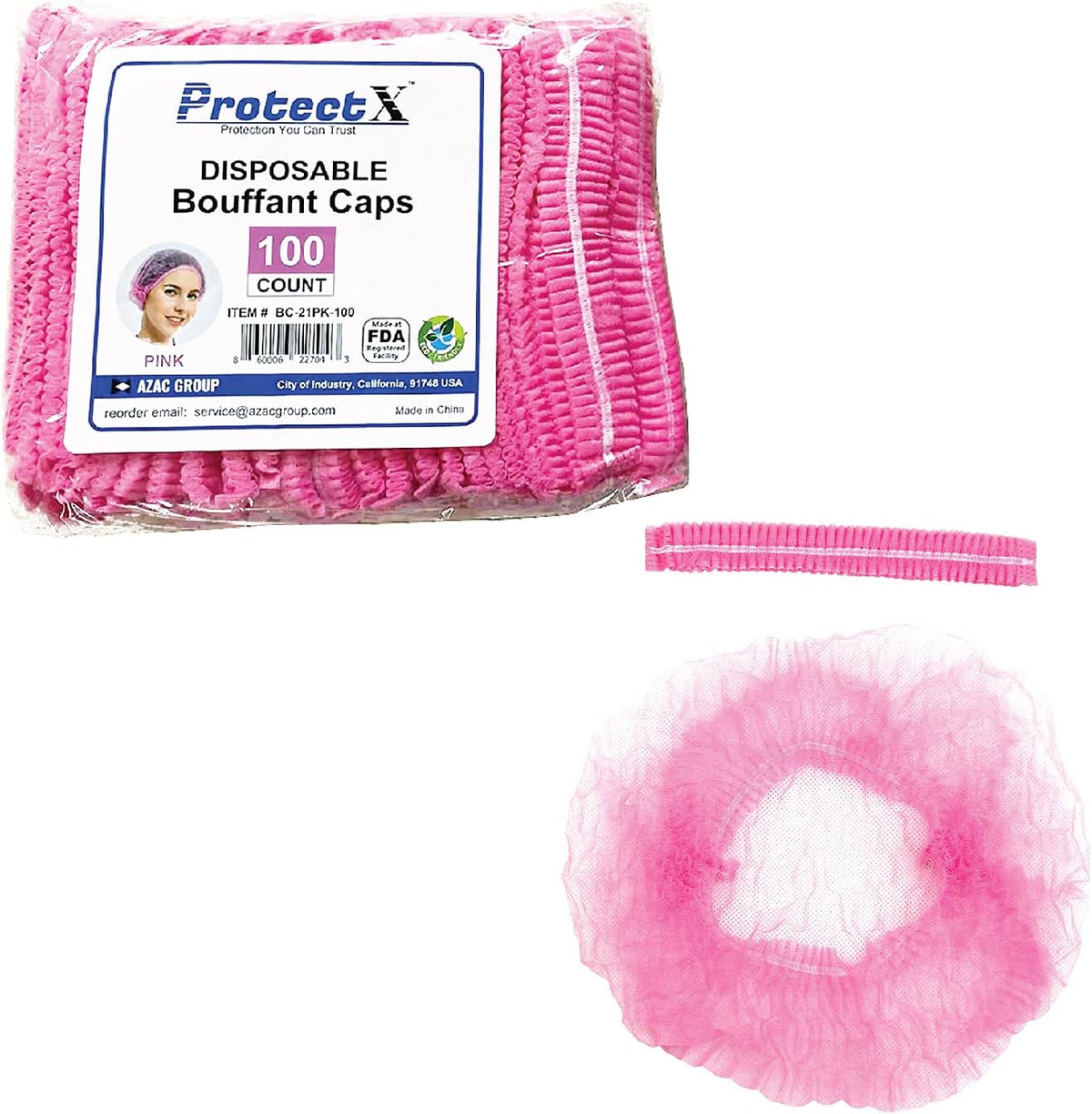 100 Pack Pink Disposable Hair Nets Bouffant Caps for Women, 21"