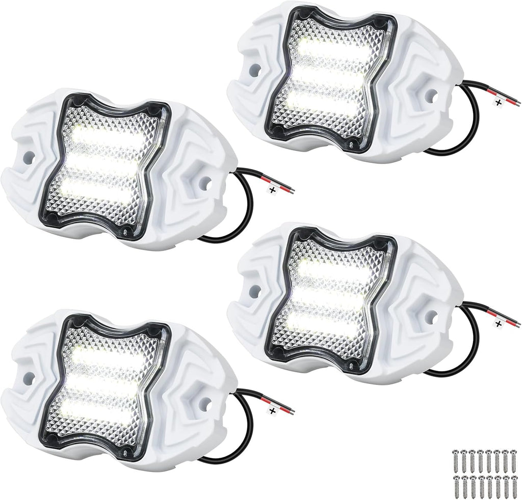 Dual‑Color White & Blue 12V IP68 LED Deck Courtesy Boat Lights, 4‑Pack