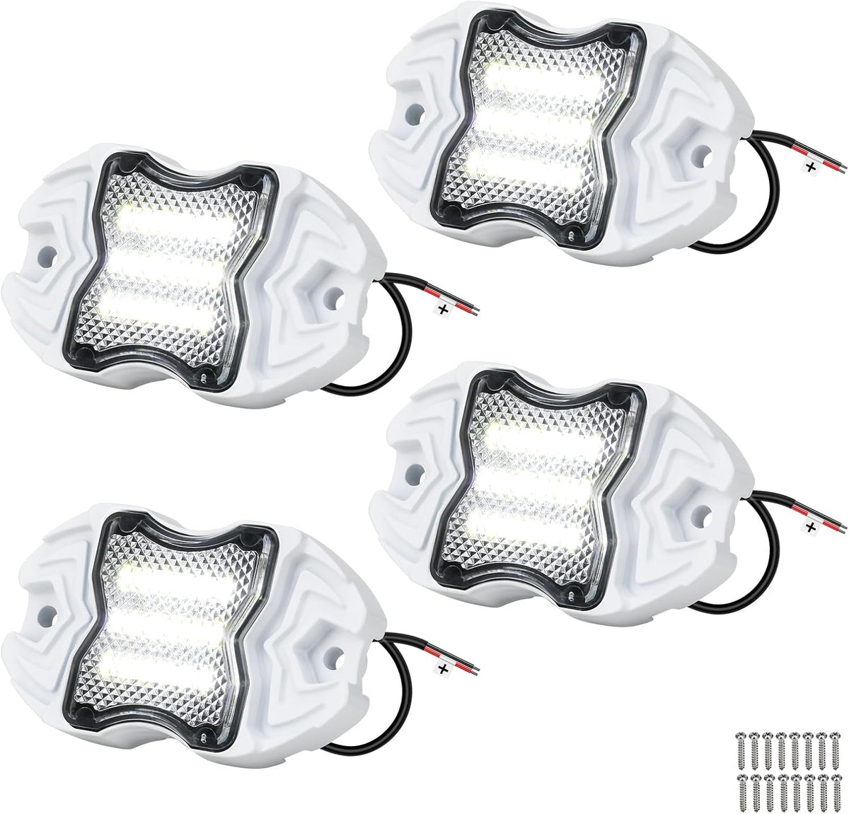 Dual‑Color White & Blue 12V IP68 LED Deck Courtesy Boat Lights, 4‑Pack