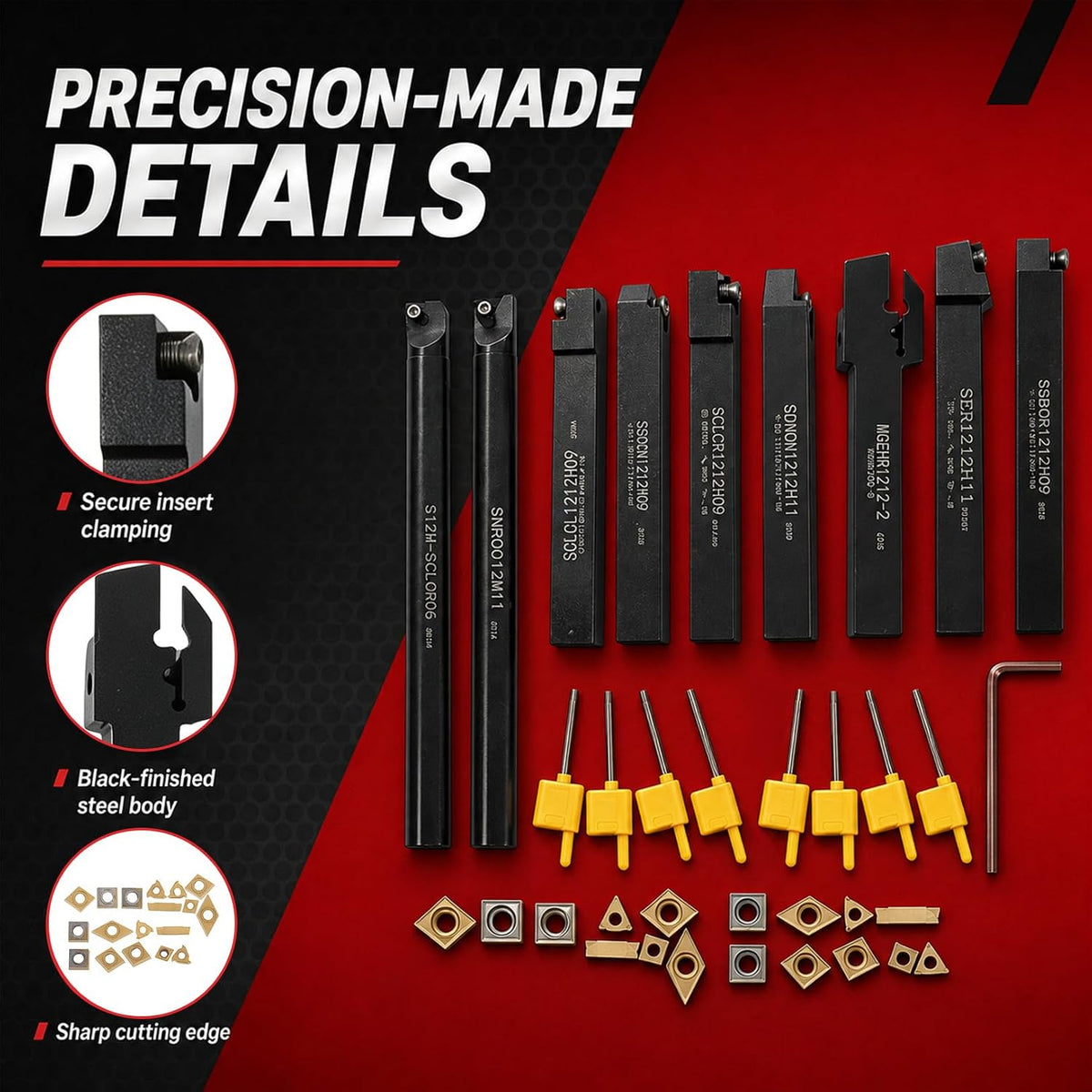 Nakkaa 27 Pc Indexable Lathe Turning Tool Kit 1/2" Shank for Turning Boring