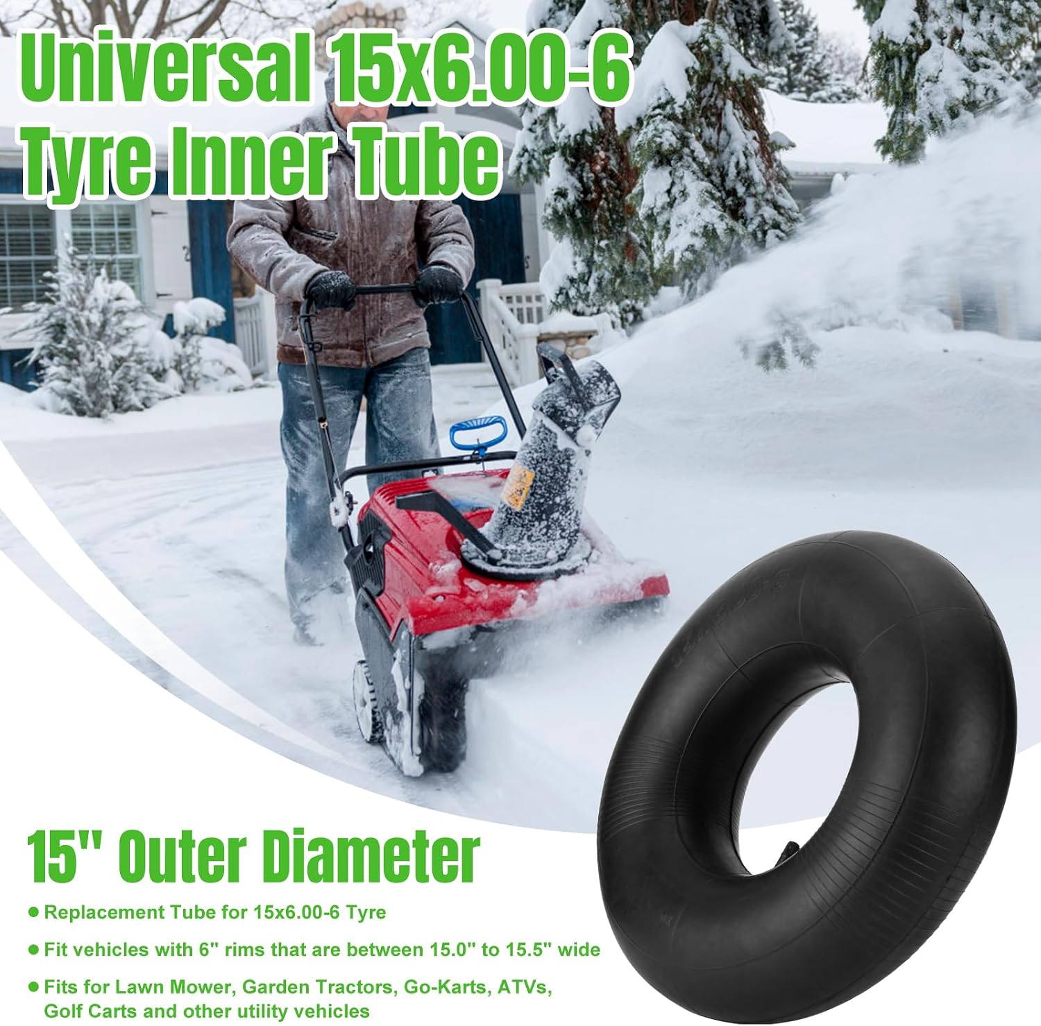 15x6.00-6 Inner Tubes with TR-13 Straight Valve Stem, 2 Pack | Heavy Duty 15x6-6 Replacement Lawn Mower Tire Inner