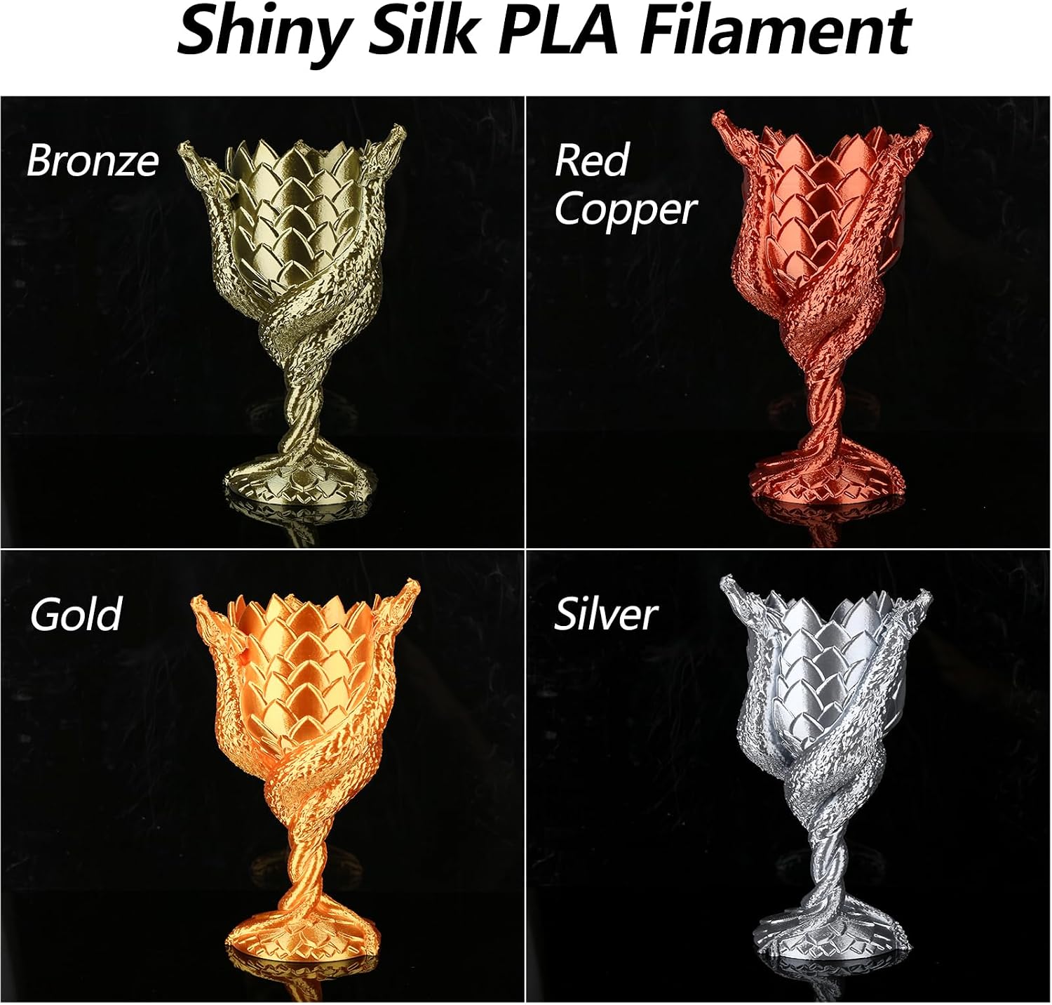 PLA 3D Printer Filament PLA Filament 1.75mm Silk Filament Bundle,Gold, Silver,Bronze, Red Copper,3D Printing Filament