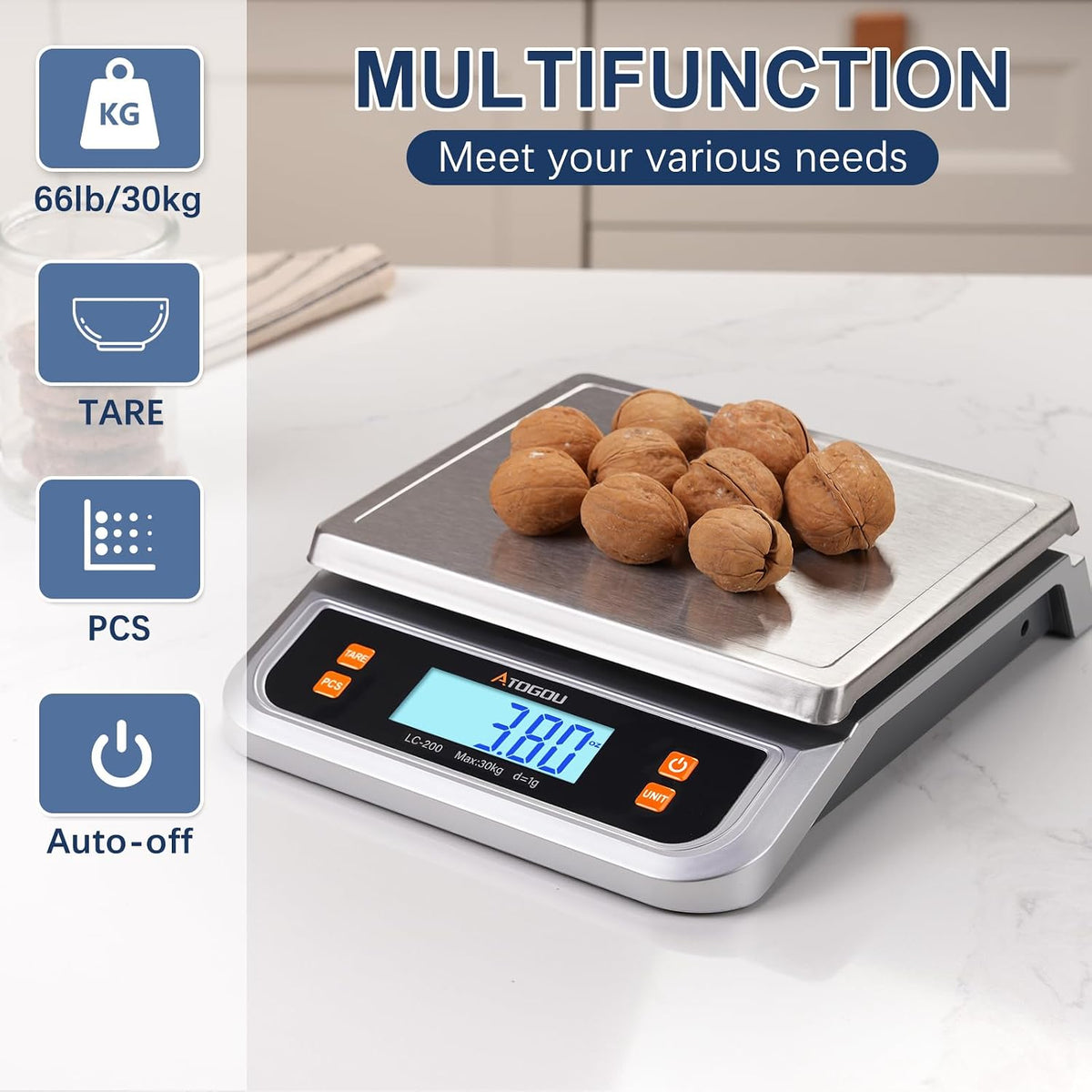 66lb Food Scale, Commercial Kitchen Scale Plug-in Usable
