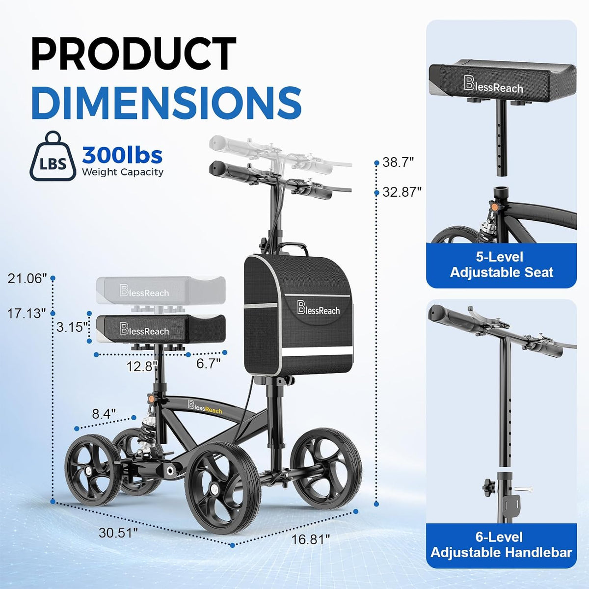 Knee Scooter for Adults for Foot Injuries, Dual Braking System